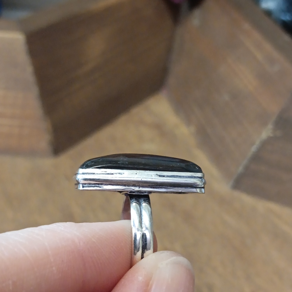 Rectangular Silver And Brown Stone Ring - image 4